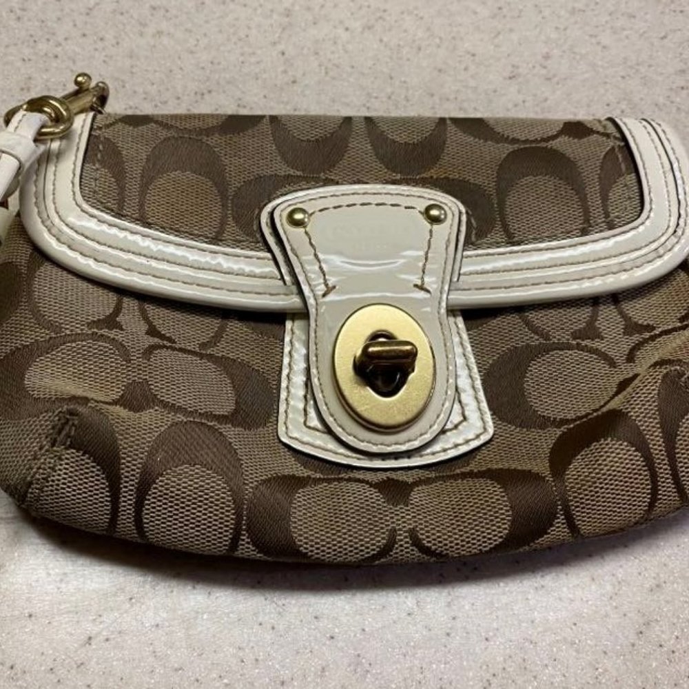 SOLD on Ebay already COACH Wristlet Monogram in Canvas With Patent Leather Trim